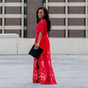 Red Lace Romper/Maxi Dress